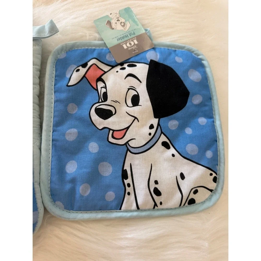 Disney 101 Dalmatians 3pc Kitchen Set Towel Oven Mitt Pot Holder Blue Polka Dot